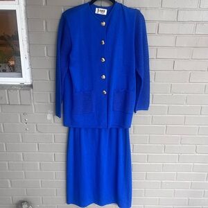 Vintage Blue Sweater Suit with Gold Heart Buttons 12